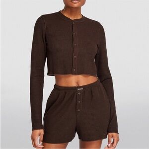 Adanola Cropped‎ Waffle Cardigan